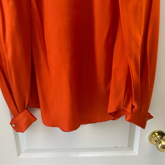 Zara Women's Orange Puff Sleeve Blouse Diamanté Button Satin Top Size Small NWT - Picture 10 of 16